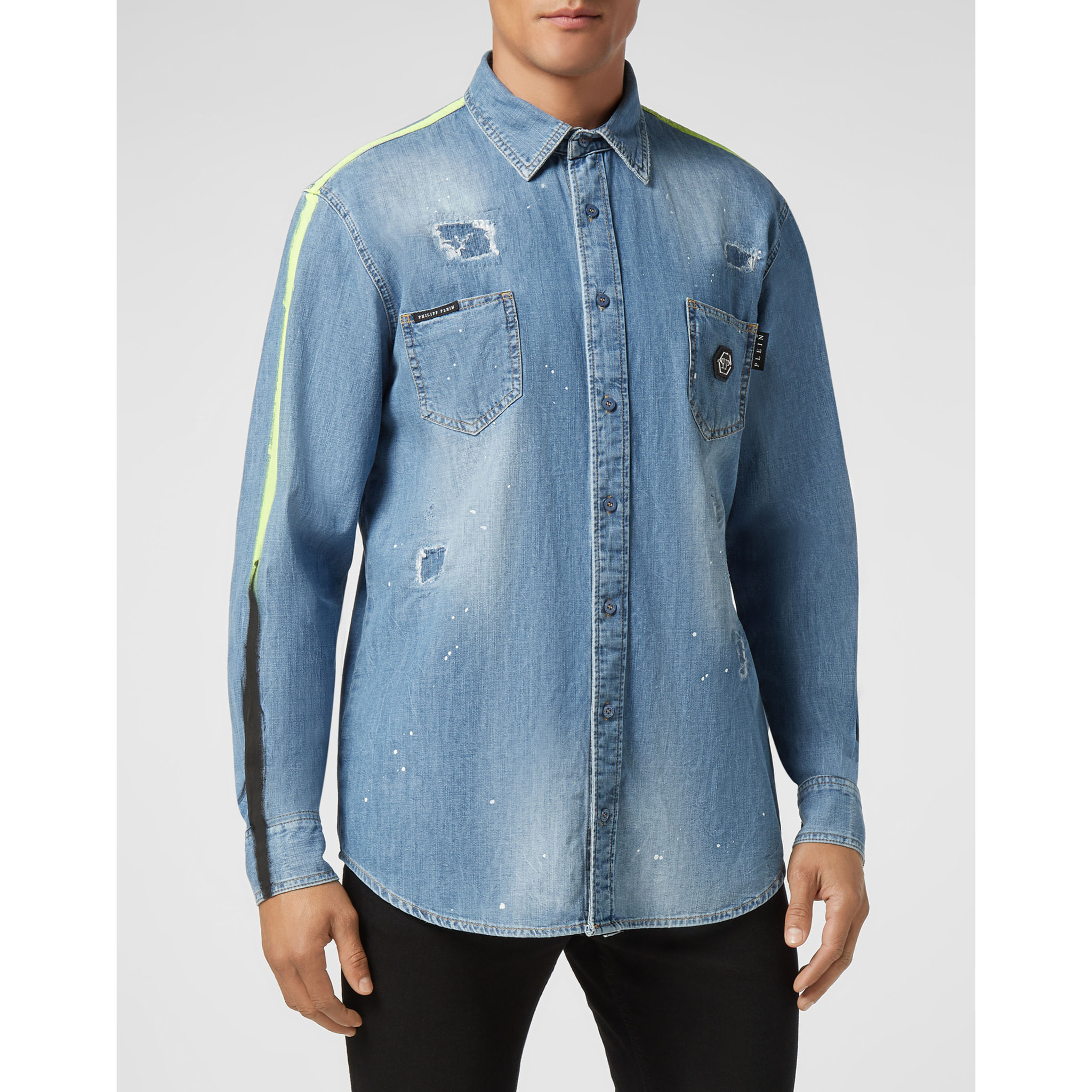 PHILIPP PLEIN Denim Shirt Ls Stripes