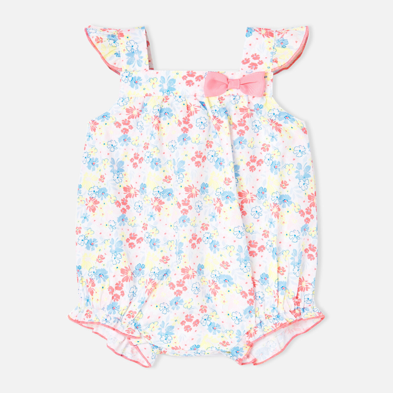 Pelele niña, popelÃ­n estampado, flores, azul claro