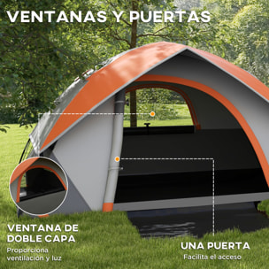 Tienda de Campaña para 2 Personas Tienda de Camping Plegable Ligera Impermeable 3000 mm con Puerta Ventana Gancho y Bolsa de Transporte 210x150x110 cm Gris y Naranja