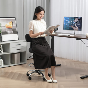 Taburete Giratorio, Taburete con Ruedas y Respaldo, Reposapiés, Altura Ajustable, Tapizado en Cuero Sintético, para Oficina, Dormitorio, Negro