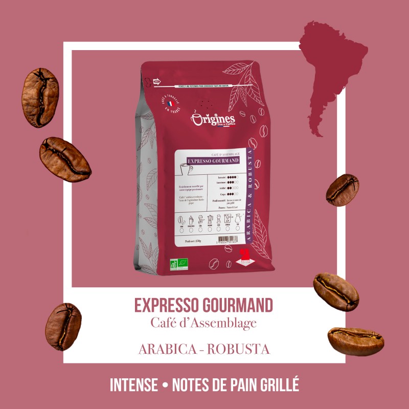Café Bio - Expresso Gourmand - Blend Arabica et Robusta - Expresso 250g