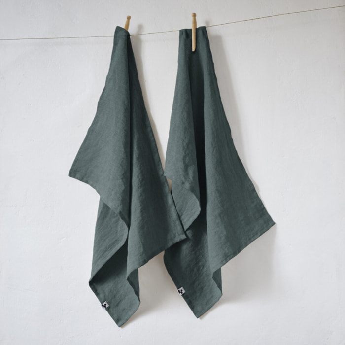 Lot de 2 essuie-mains "Soline" 50 x 70 cm Lin lavé - Couleur: Soline Ardoise