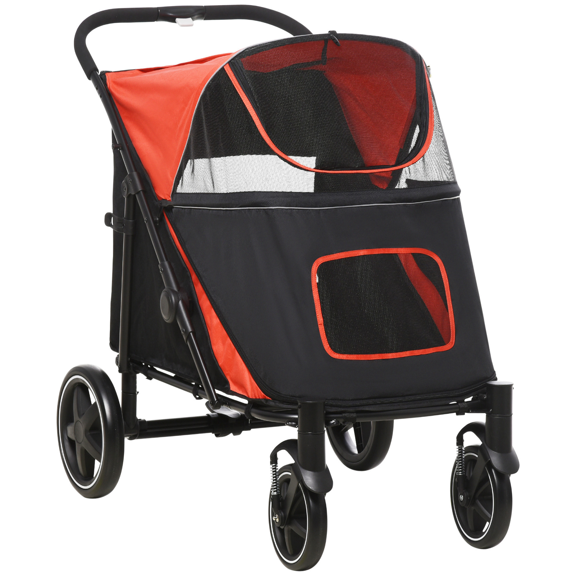 Cochecito para Perros Plegable Carrito para Mascotas con Ventanas de Malla Correas de Seguridad Bolsillos de Almacenamiento Carga 40 kg 112x65x100 cm Rojo