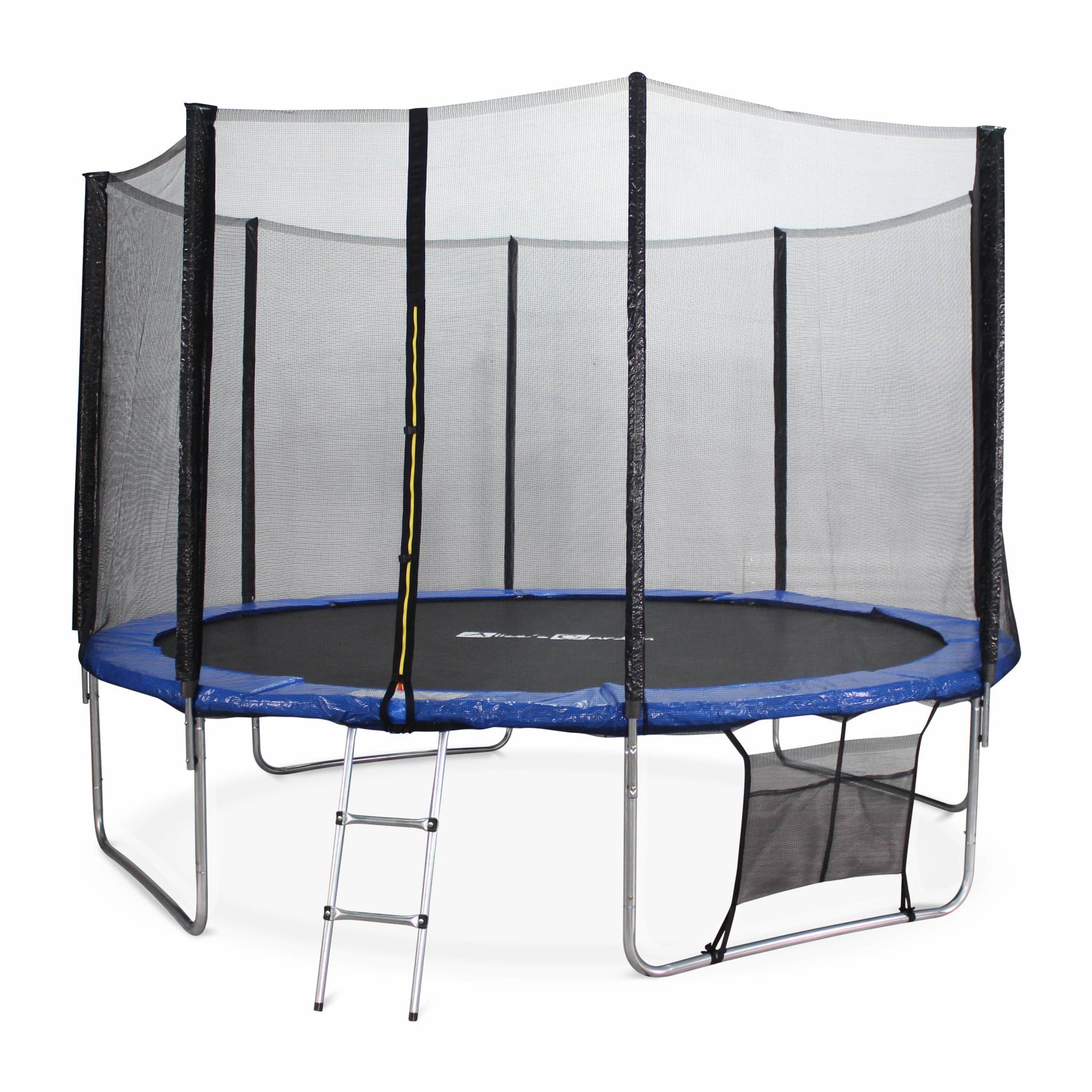 Trampoline 370cm - Saturne XXL Bleu - avec filet de protection. échelle. bâche. filet pour chaussures. kit d'ancrage. trampoline de jardin 370 cm |Qualité PRO |Normes EU