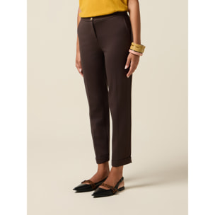 Oltre - Pantalones pitillo en punto milano - Marrón