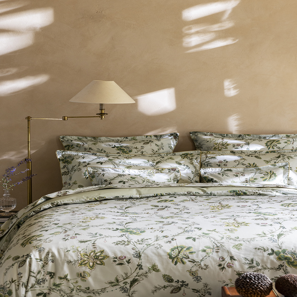 Housse de couette imprimée en satin de coton bio, MAUSSANE, Vert tilleul