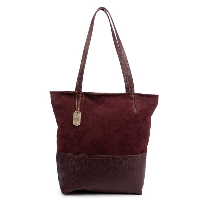 Bellino Bolso Tote Mujer. Piel auténtica Gamuza y Dollaro.