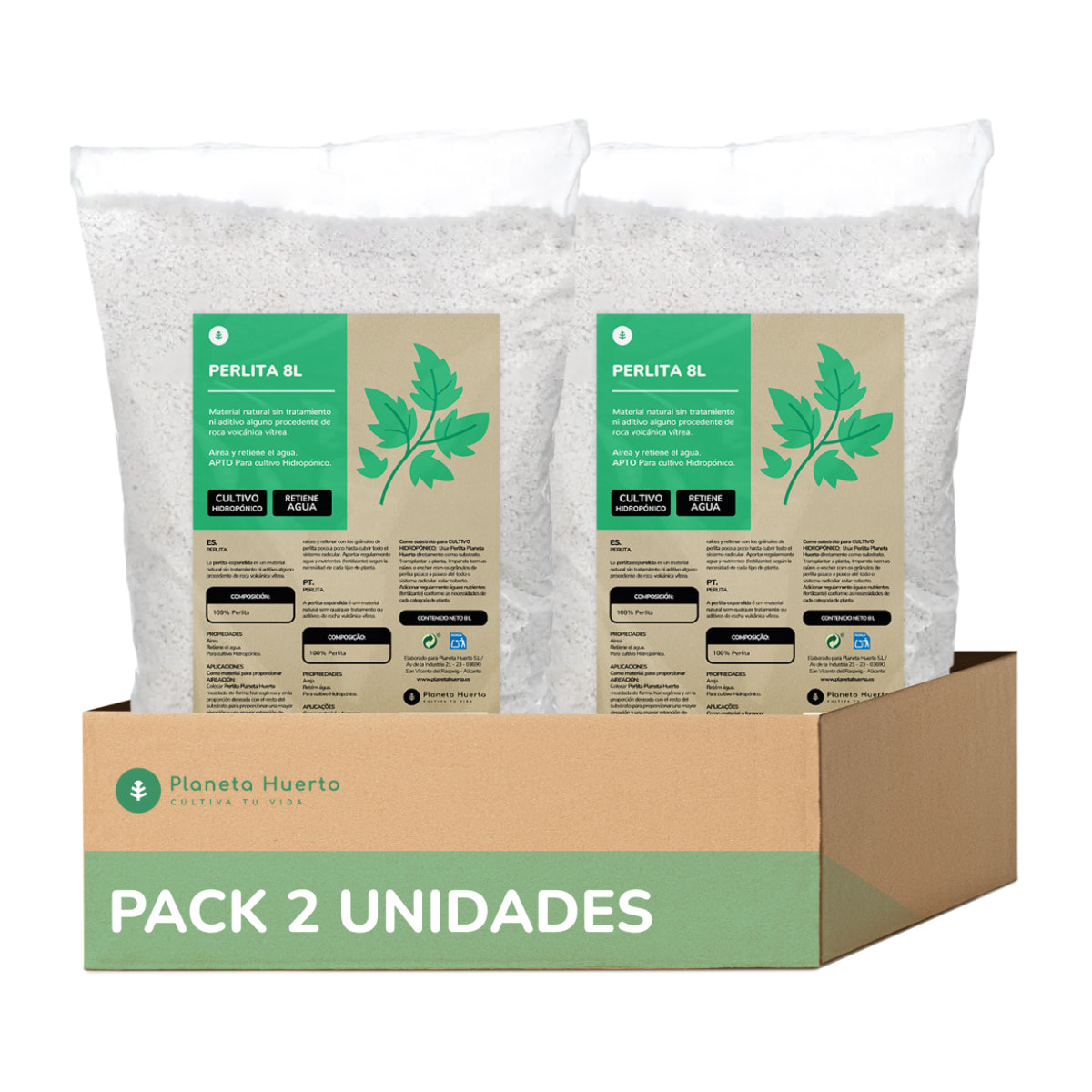 PLANETA HUERTO | Perlita 16 Litros | Mejora la Aireación y Drenaje del Sustrato | Ideal para Cultivo y Jardinería