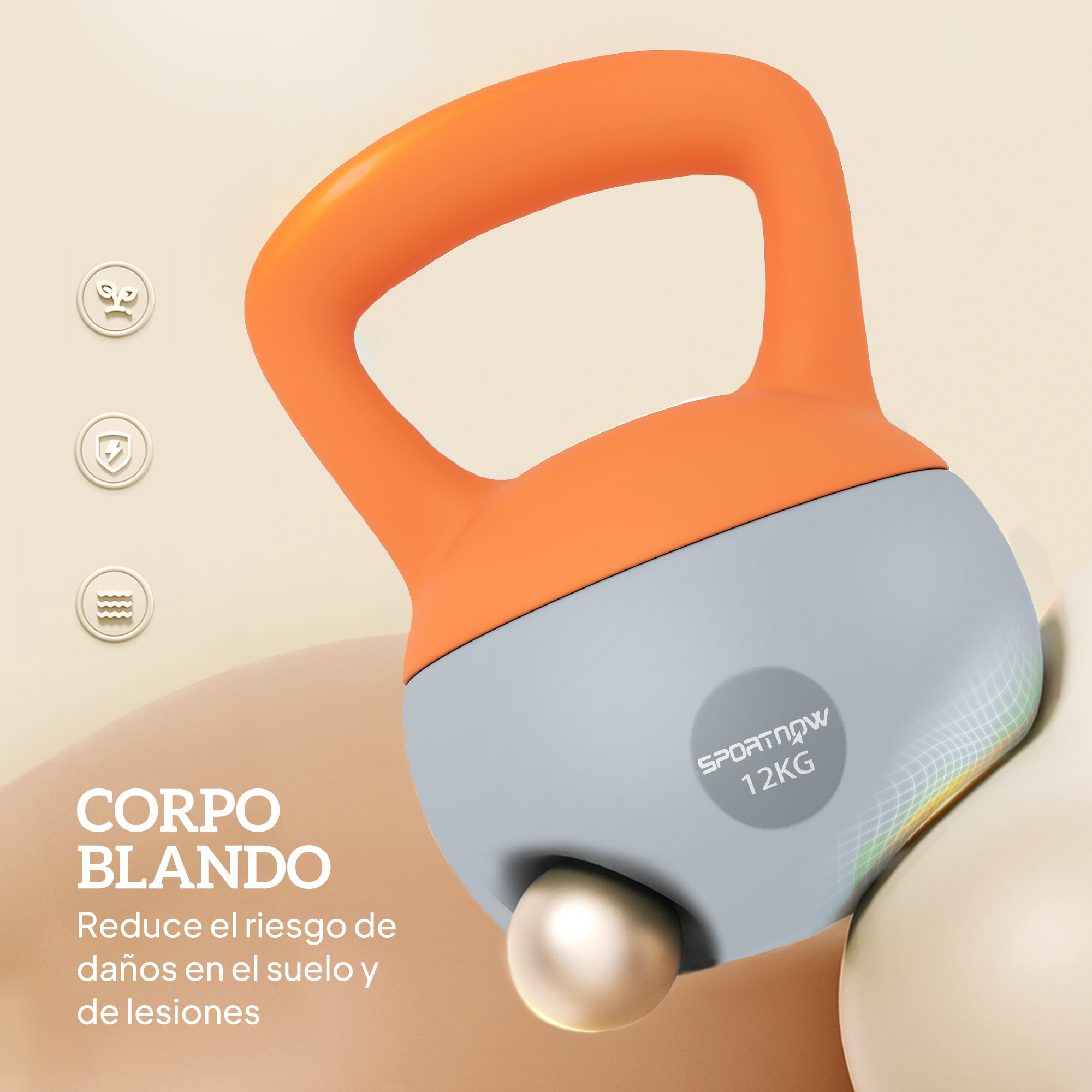 Pesa Rusa 12 kg, Soft Kettlebell Relleno de Arena Metálica y Mango Antideslizante, para Entrenamiento Culturismo en Casa, Gimnasio, Naranja y Gris