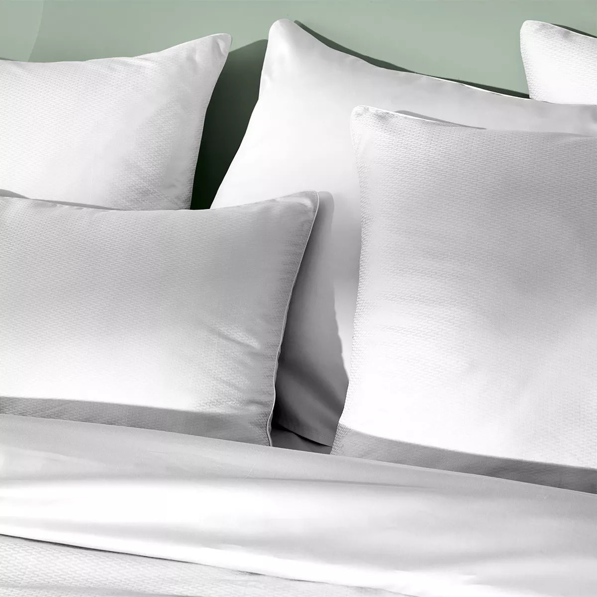 Taie d'oreiller satin de coton motif jacquard blanc Vibrato blanc