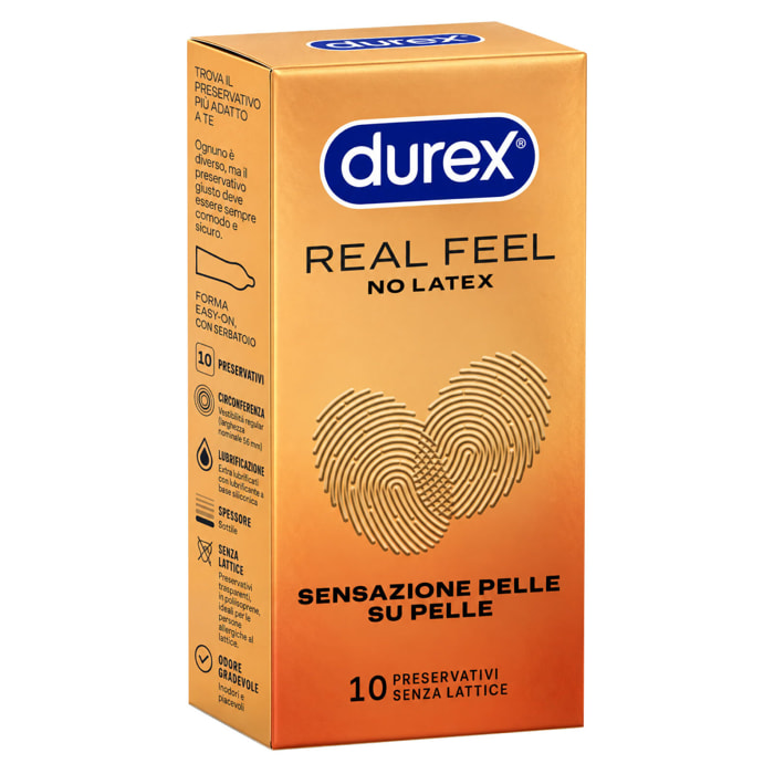 Preservativi Durex Real Feel con Forma Easy-On Senza Lattice - Confezione da 10 Profilattici