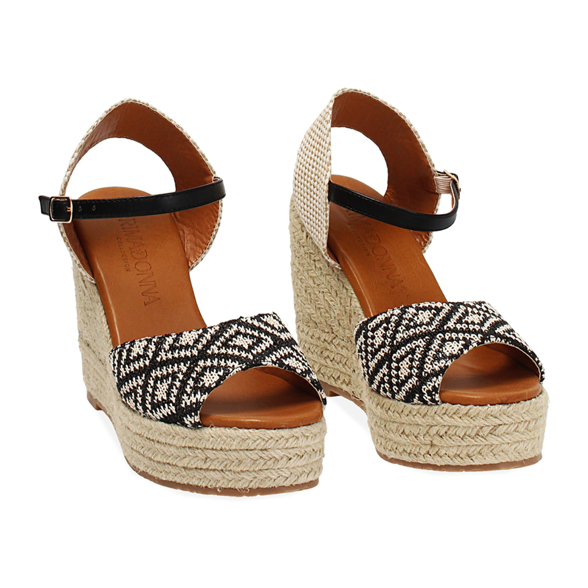 Zeppe donna nere panna in raffia