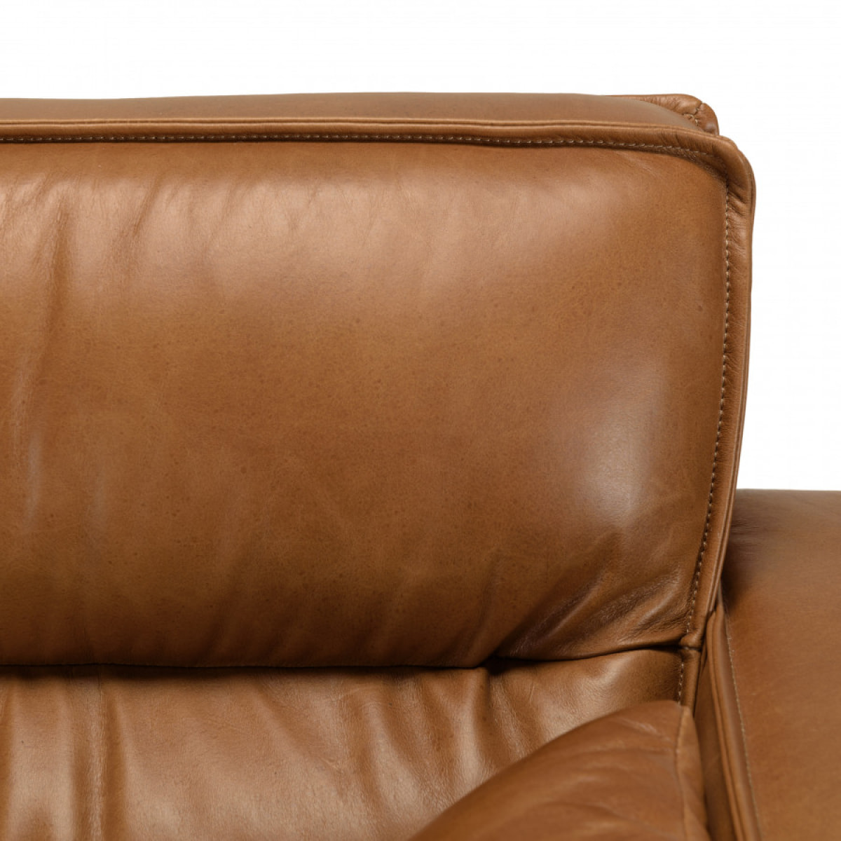 GASTON - Canapé 3 places vintage en cuir marron camel, pieds en bois