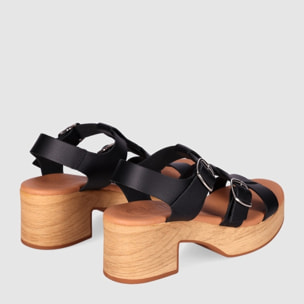 Sandalias de Piel - Negro - Tacón: 6 cm