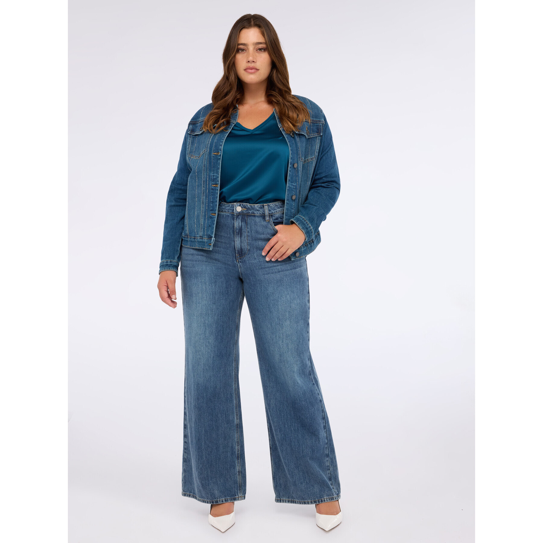 Fiorella Rubino - T-shirt bimaterica con scollo a V e maniche lunghe - Ottanio