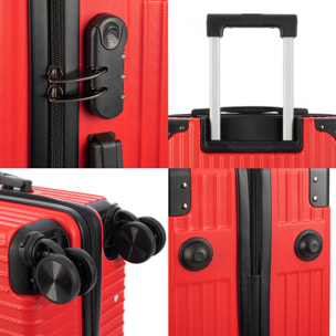 DAM Set di 3 valigie Trolley, in materiale leggero ABS ad alta resistenza con angoli rinforzati. Chiusura numerica e 4 ruote doppie estraibili e girevoli a 360°. 52x31x78 cm. Colore: Rosso