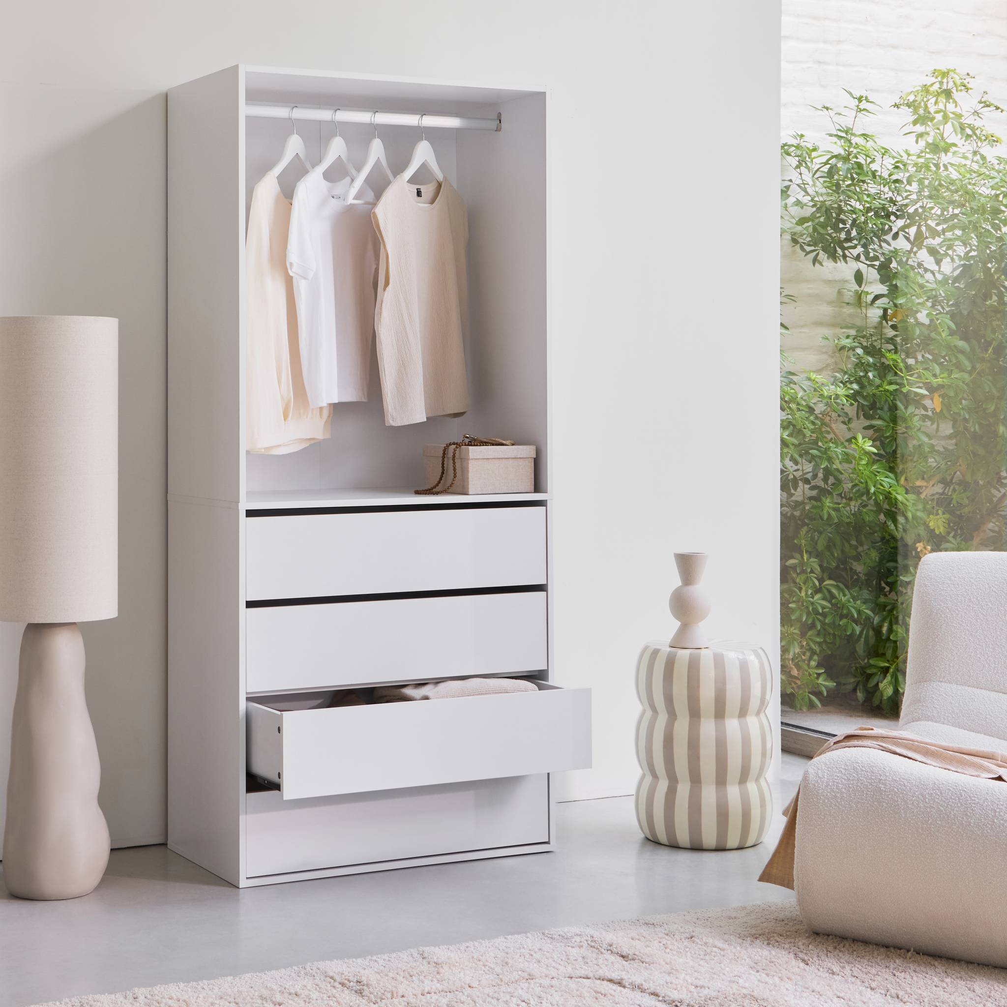 Module dressing décor bois 4 tiroirs 1 penderie MODULO