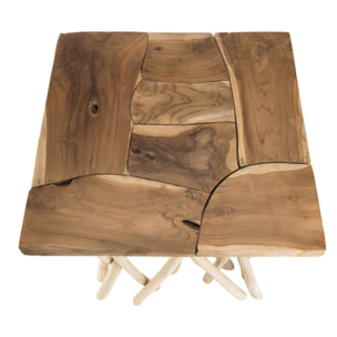 CLARA - Table d'appoint nature - plateau carré 55x55cm Teck pieds bois flotté