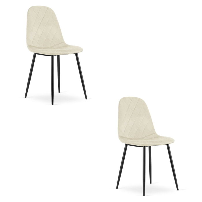 Set di 2 sedie Asti in velluto beige e metallo nero