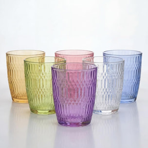 Set 6 bicchieri acqua colorati in vetro 31 cl, design moderno ed elegante, bicchieri resistenti per bibite cocktail e succhi, vetro certificato per alimenti senza piombo, lavabili in lavastoviglie