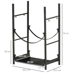 Leñero de 2 Niveles Metálico con 4 Herramientas para Chimenea 44,5x29,5x73 cm