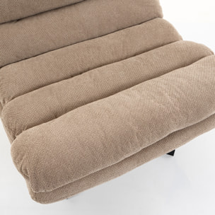 Fauteuil de salon et repose-pieds style rétro matelassé tissu toucher lin marron