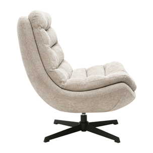 Fauteuil pivotant en tissu effet velours texturé beige et métal noir LOMI