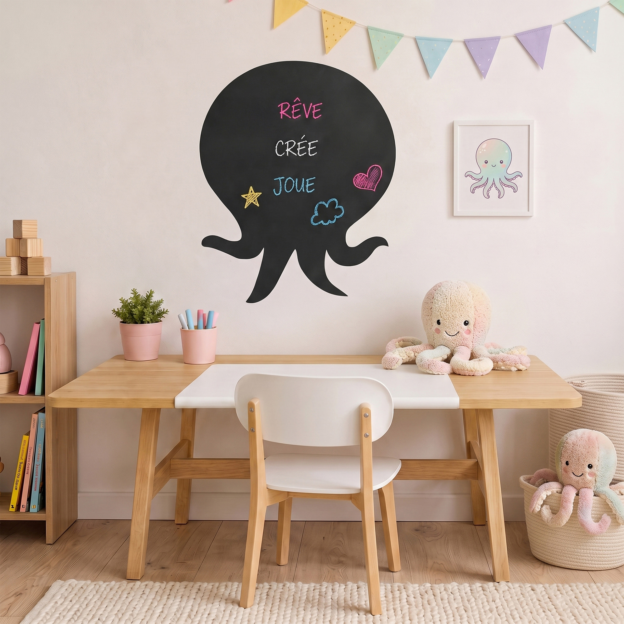 Sticker ardoise tableau noir - stickers muraux adhésif effaçable - SILHOUETTE PIEUVRE