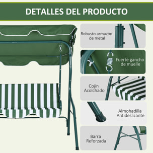 Columpio de Jardín de 2-3 Plazas, Balancín de Exterior con Toldo Ajustable en Ángulo, Impermeable y Marco de Acero, para Patio, Balcón, 170x110x153 cm, Verde