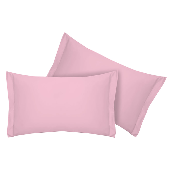 Coppia federe a due volant tinta unita rosa 100% cotone