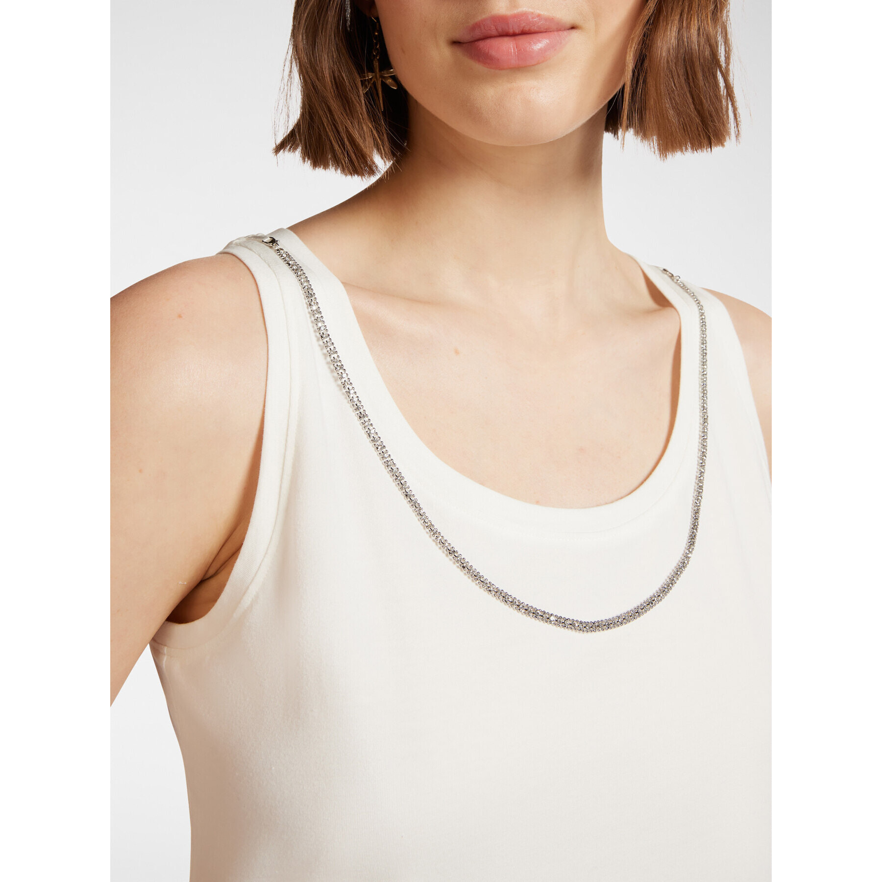 Elena Mirò - Top con catena in strass - Bianco