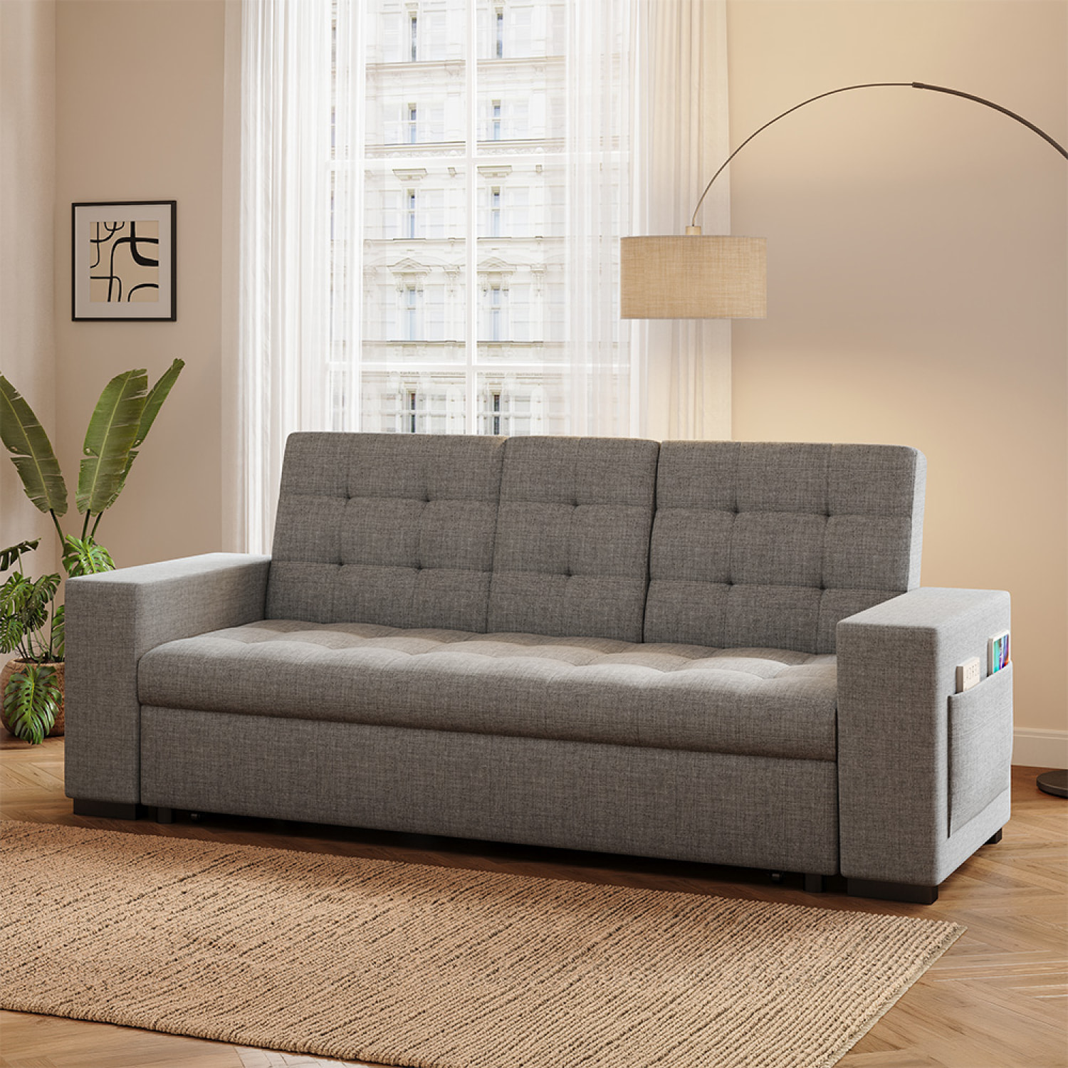 Canapé convertible gris foncé avec rangements TILIA