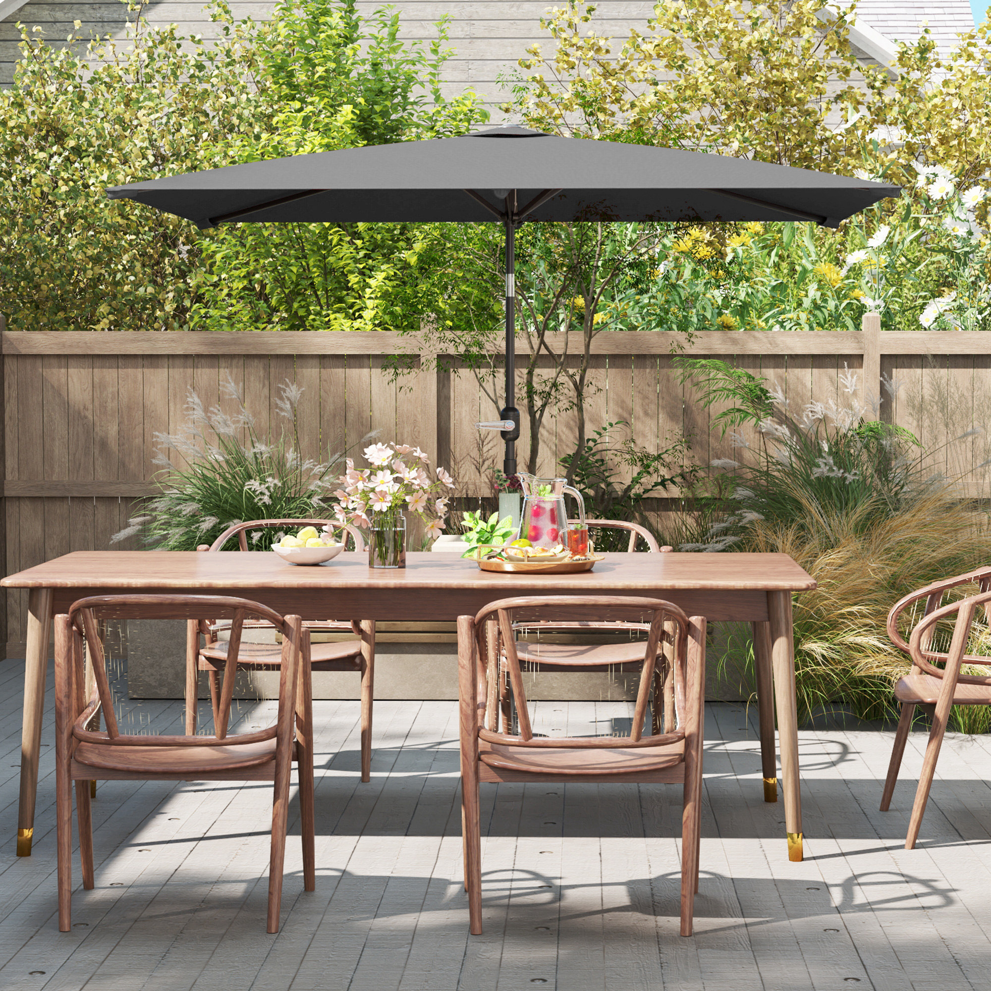 Sombrilla de Terraza Exterior, 198x294 cm, Parasol de Terraza Exterior con Ángulo Ajustable, Manivela, Mástil de Aluminio Desmontable y Anti-UV, Sombrilla para Jardín, Patio, Gris Oscuro