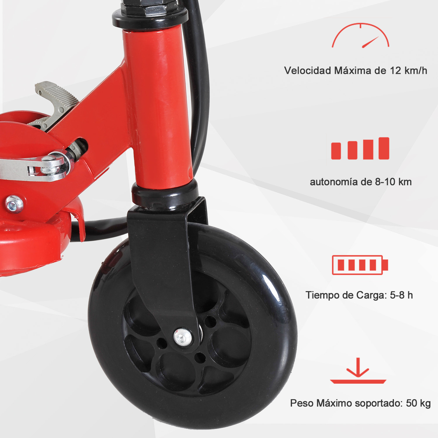 Patinete Eléctrico Plegable Acero PP 74x36x73-91cm Rojo