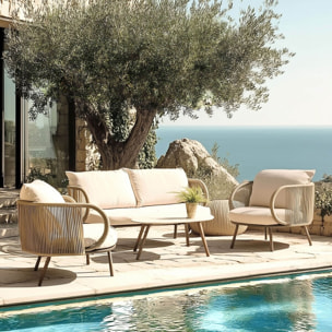 VICK - Salon de jardin 4 places en acier et cordage synthétique taupe