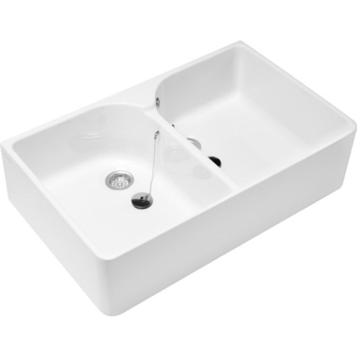 Evier double cuve blanc O Novo 22 x 79,5 x 51 cm avec trop-plein