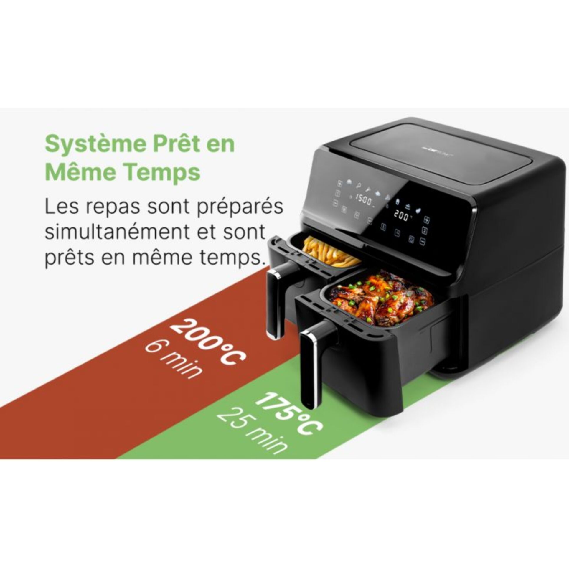 Double friteuse à air chaud 8L Noir Clatronic FR3804H-Noir