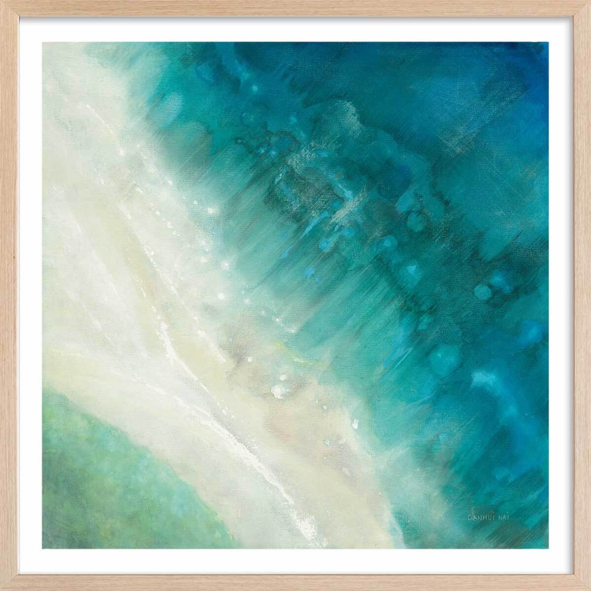 Affiche Plage bleue Affiche + cadre en bois - Chêne