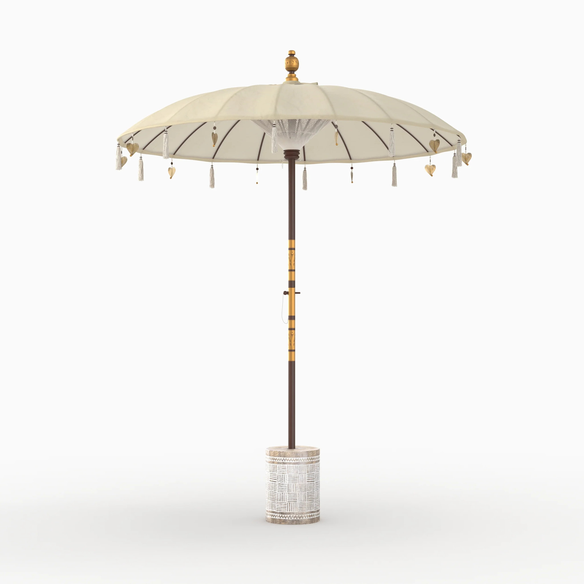 Ensemble parasol en tissu crème et pied de parasol en bois - Ali