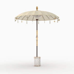 Ensemble parasol en tissu crème et pied de parasol en bois - Ali