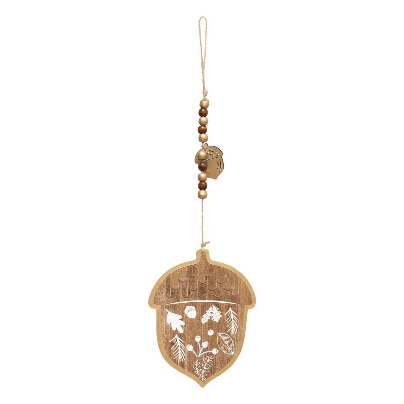 Décoration de sapin en bois gland déco marron or 35cm