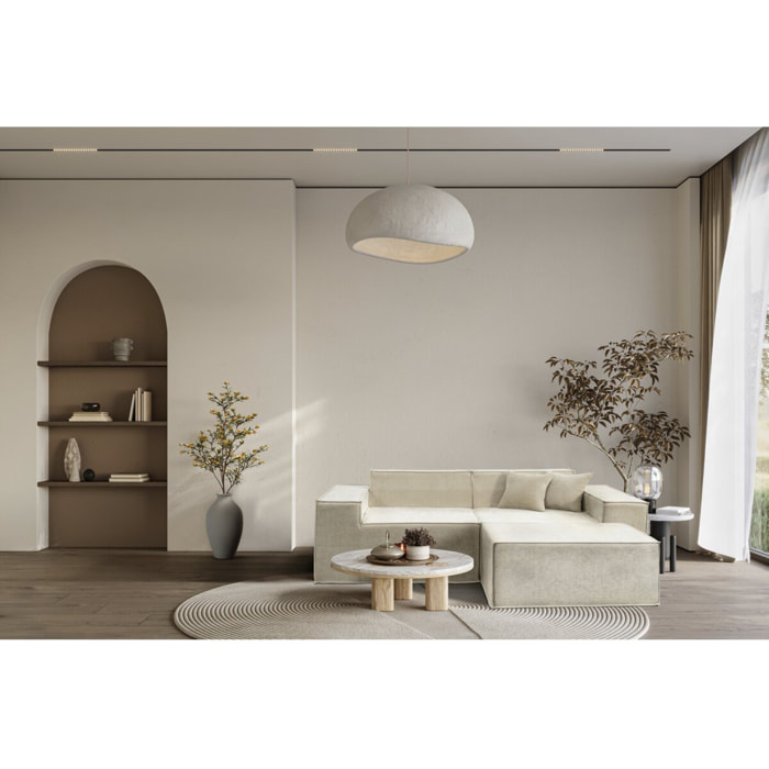 Canapé droit modulable avec ottoman en tissu texturé "Lusso" - 3 places - Beige