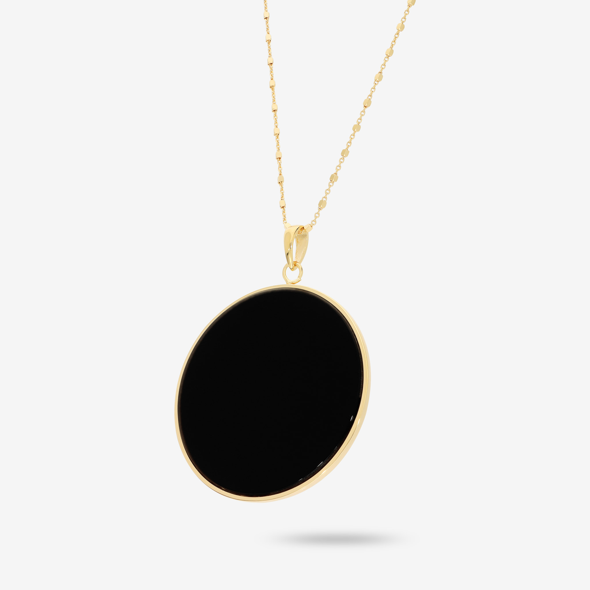 Collana Lunga in Argento 925 placcato Oro giallo 18kt con Pendente in Pietra Naturale Onice Nero