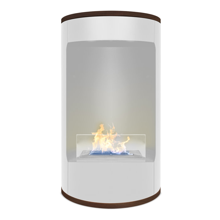 Ottaviano - Camino a bioetanolo da terra freestanding con doppio ripiano in legno melaminico, Ø 40xH67,5 cm colore bianco