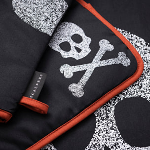 Set cocina 3 piezas 100% algodón 190gsm - delantal ajustable con bolsillo + manopla + agarrador - con estampado calavera color negro