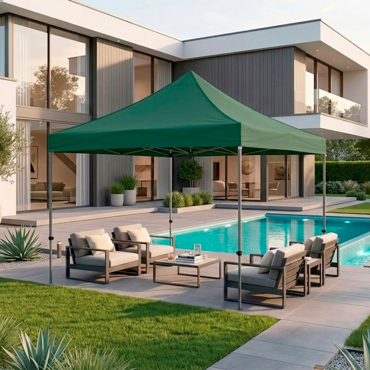 Gazebo Professionale 3x3 M Richiudibile Automatico In Acciaio Con Telo Oxford 1200D PVC Impermeabile e Anti UV A Fisarmonica con Sacche Verde