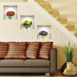 Stickers muraux 3D | Sticker Mural Autocollant effet 3D fleurs des champs multicolores - Stickers adhésifs 3D Chambre Salon Trompe l'oeil