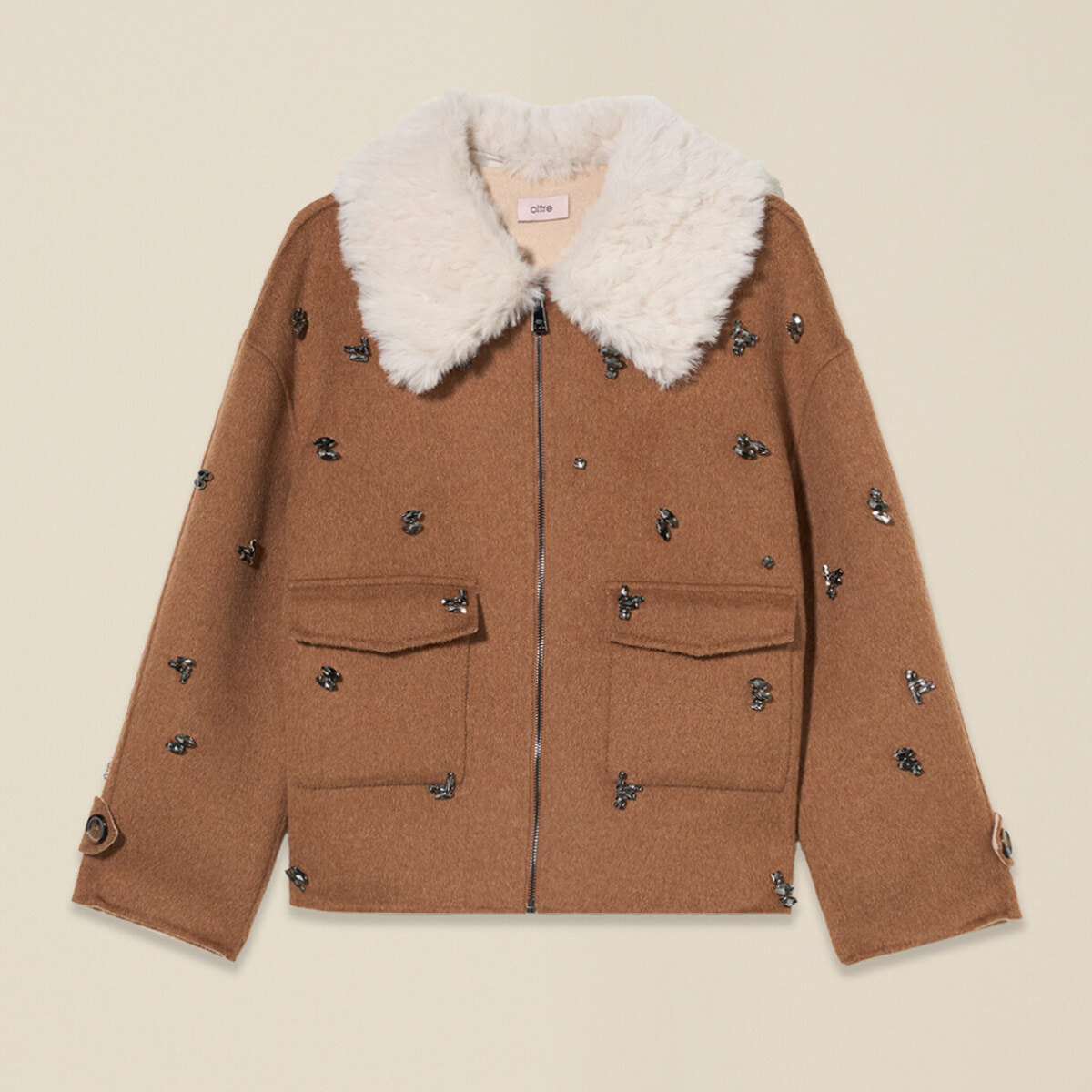 Oltre - Giubbotto misto lana con castoni - Beige