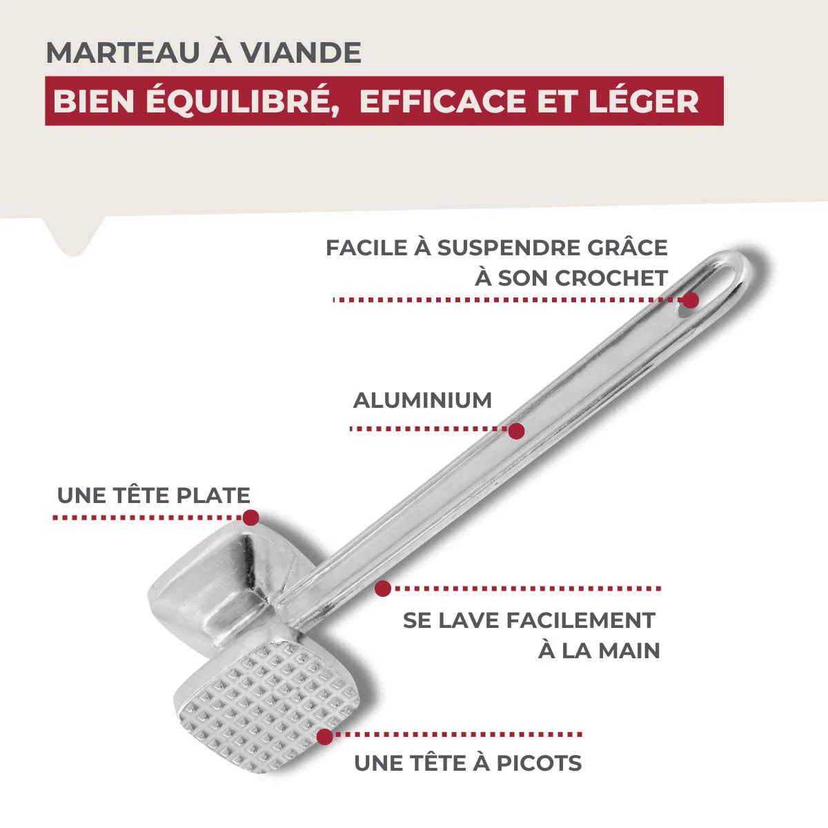 Attendrisseur à viande en aluminium 22 cm Fackelmann Basic