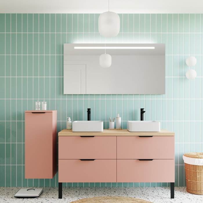 Meuble salle de bain 2 vasques posées 4 tiroirs - SOHO